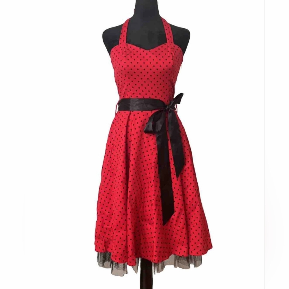 Red And Black Polka Dot Vintage Style Pinup Dress
